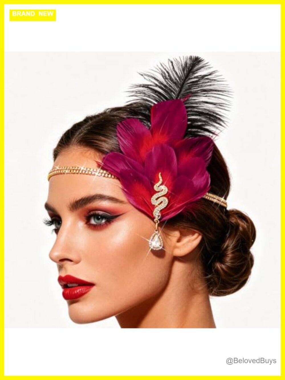 Flapper Headband Gatsby Feather Headpiece Rhinestone Hair Accessory